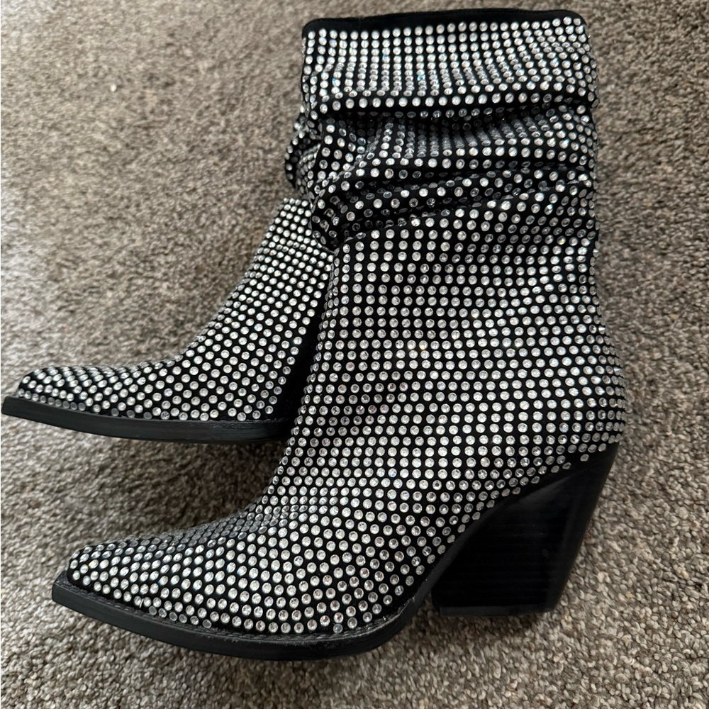 Jeffrey Campbell Silver Heeled Boots with Rinestone - Picture 2 of 4